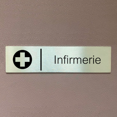 Plaque de porte d'intérieur inox brossé "Infirmerie" - 150x50 ou 200x50