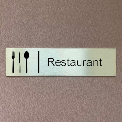 Plaque de porte d'intérieur inox brossé "Réfectoire - restaurant" - 200x50