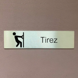 Plaque de porte d'intérieur inox brossé "Tirez" - 200x50