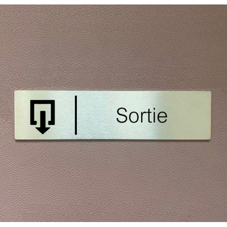 Plaque de porte d'intérieur inox brossé "Sortie" - 200x50
