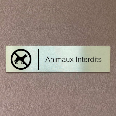 Plaque de porte d'intérieur inox brossé "Animaux interdits" - 200x50