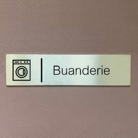 Plaque de porte d'intérieur inox brossé "Buanderie" - 200x50