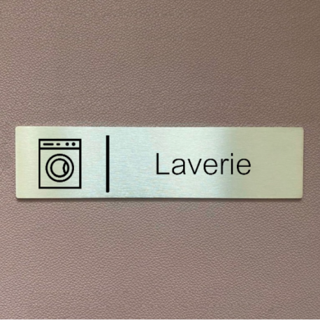 Plaque de porte d'intérieur inox brossé "Laverie" - 200x50