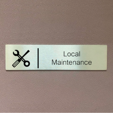 Plaque de porte d'intérieur inox brossé "Local maintenance" - 200x50