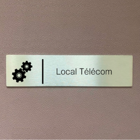 Plaque de porte d'intérieur inox brossé "Local télécom" - 200x50
